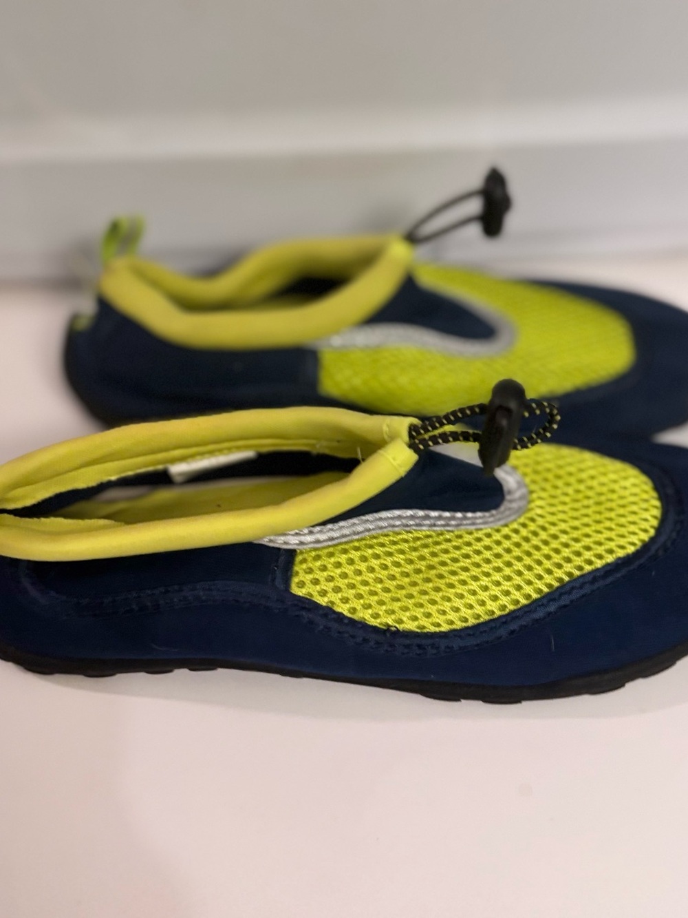 west loop Neon Yellow and Navy Kids Water Shoes with Bungee Toggle